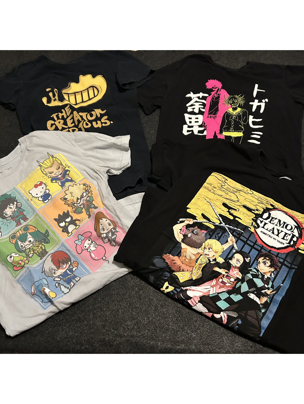 Anime TShirt Bundle Lot Sz XS-S Demon Slayer My Hero Academia Hello Kitty 4Shirt
